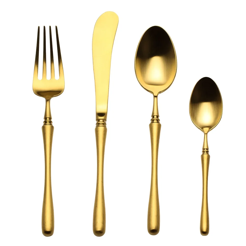 

Lekoch 4Pcs/lot Gold Cutlery Set Stainless Steel Dinnerware Set Fork Knife Scoops Silverware Set Home Restaurant Tableware Set