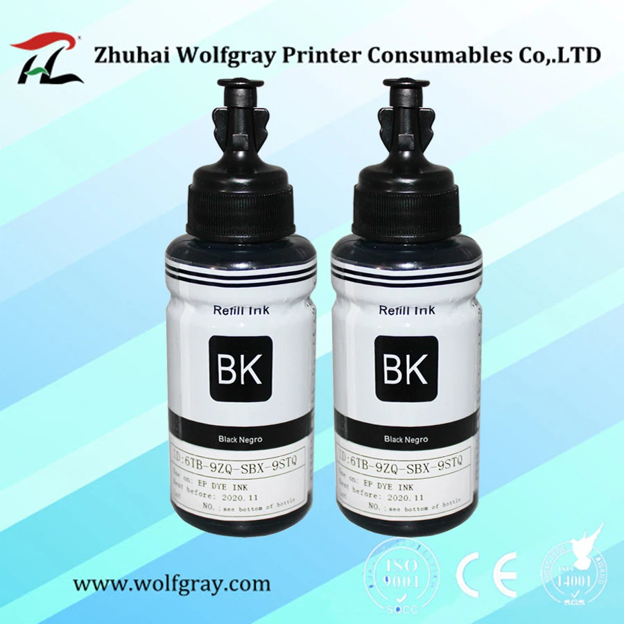 Compatible 2PK Black refill dye ink kit for Epson L100 L110 L120 L132 L210 L222 L300 L312 L355 L350 L362 L366 L550 L555 L566