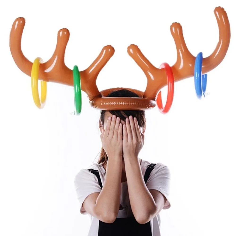 100pcs Inflatable Kid Children Fun Christmas Toy Toss Game Reindeer Antler Hat With Rings Hats Party Supplies lin4152