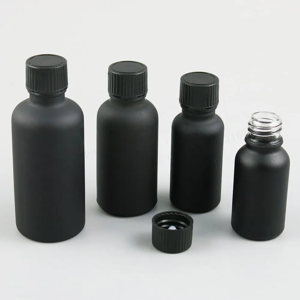 12 x Refillable Matt Black Glass Essential Oil Bottle With Black Phenolic Cone Lined Caps 5ml 10ml 15ml 20ml 30ml 50ml 100ml