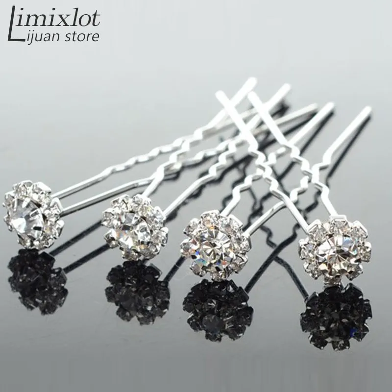 20 pieces/Lot Fashion U Shape Crystal Hair Fork Flower Hair Pin Sticks For Women Wedding Bridal Hair Accessories Jewelry