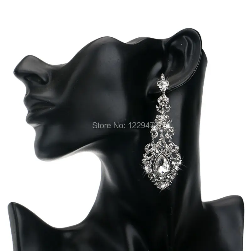 TREAZY Elegant Jewelry Chandelier Crystal Bridal Drop Earrings Silver Color Long Earrings for Women Wedding Costume Accessories