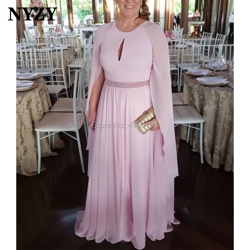 NYZY M154 Elegant Cape Sleeve Wedding Party Formal Dress Pink Mother of the Bride Groom Dresses 2019 vestido mae da noiva