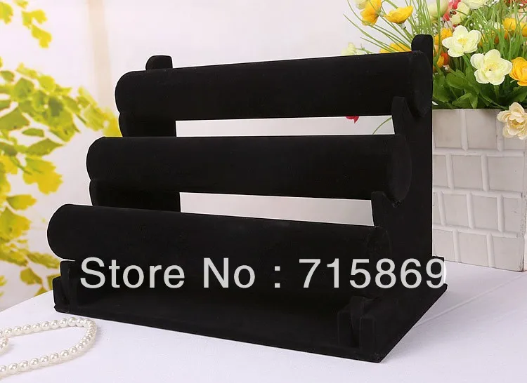 Free Shipping Black 3-Tier Velvet Watch/Bracelet Jewelry Display Cases Display Holder Stand Rack