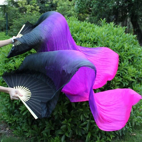 Velos de seda auténtica para danza del vientre, abanicos negros, morados y fucsia, 180cm, 1 unidad, izquierda + 1 unidad, novedad