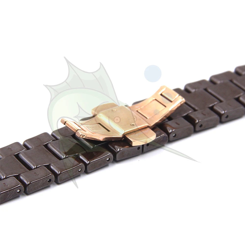 Brown Ceramic 22mm Strap Watchband for AR1446 Gentleman and Lady Watches with Stainless Steel Buckle