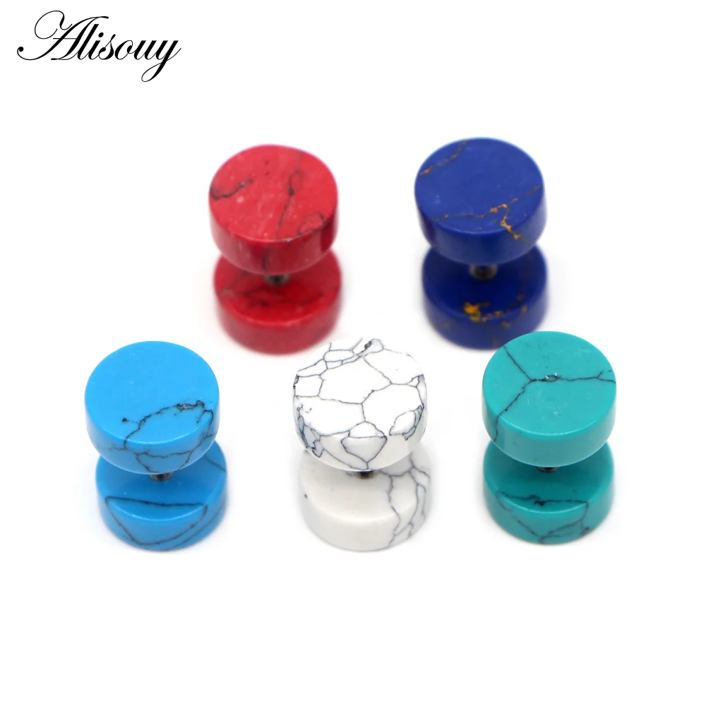 Alisouy 1PC Stone Fake Ear Plug Ear Tunnels Cartilage Piercing Studs Tragus punk Ear Stud Earrings Body Jewelry for men