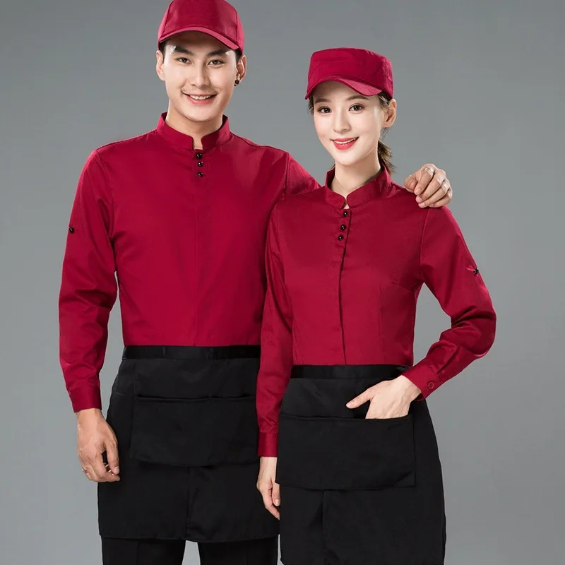 Hotel Waitress Cafe Cake Shop Uniform Jacket Restaurant Hot Pot Catering High Quality Long Sleeves Men Waiter Overalls H2348