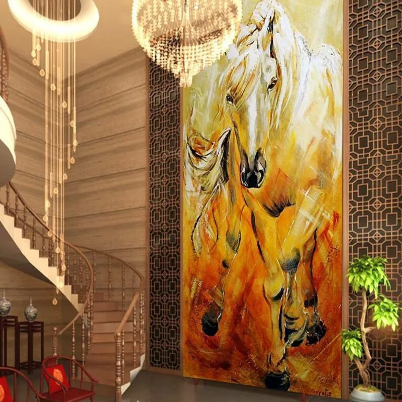 

wellyu Custom large frescoes golden horses Lucky feng shui European new fashion living room background wall wallpaper