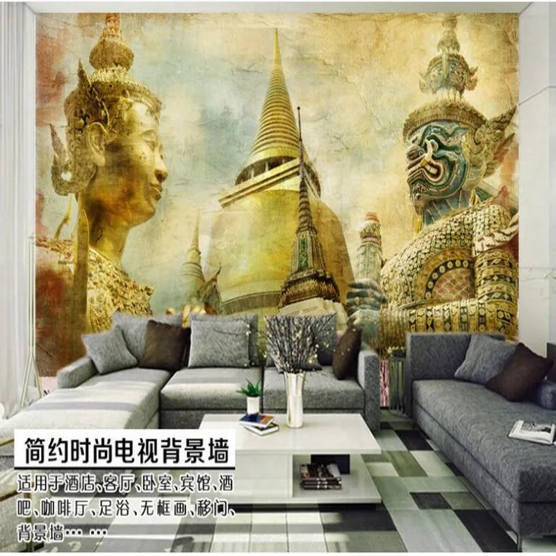 wellyu Custom large fresco Indian style nostalgic classic TV backdrop non - woven wallpaper papel de parede para quarto