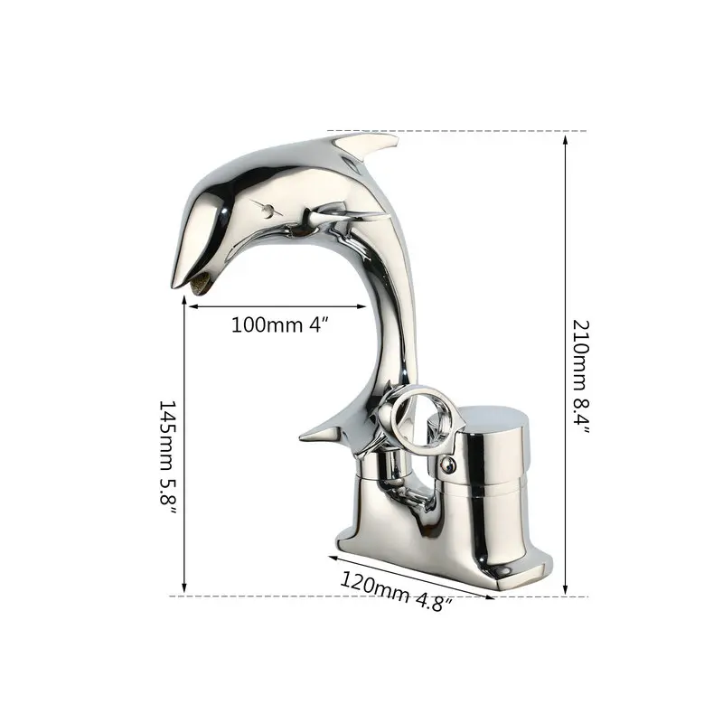 JIENI Dolphin Polished Chrome Solid Brass 1 Handle 2 Hoses Deck Mounted Bathroom Basin sink Mixer Tap Faucet