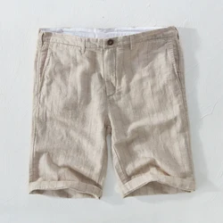 New Men's striped shorts linen beach shorts men 29-38 size 100% flax board short mens summer casual bermuda masculina