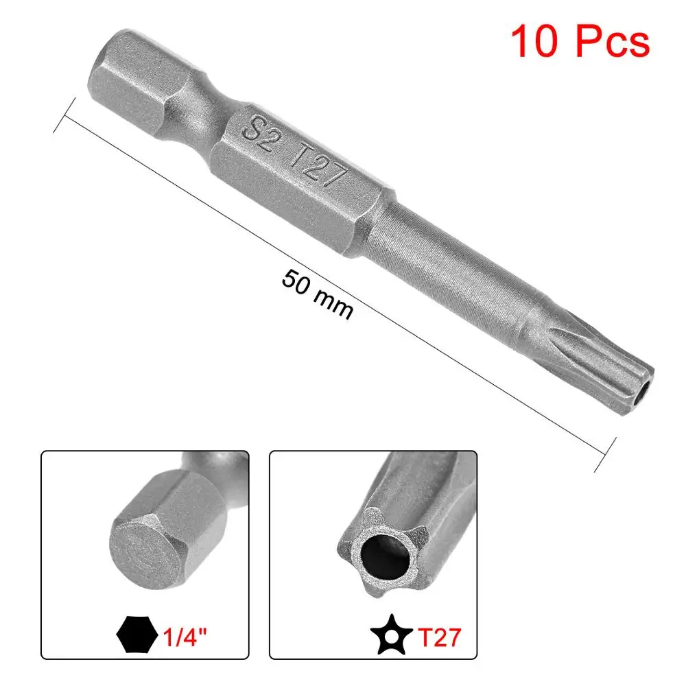 10ชิ้น50มม. T10 T15 T30 T27 T40 T8หัวแม่เหล็กการรักษาความปลอดภัยบิต1/4 "ด้ามหกเหลี่ยม S2เหล็กโลหะผสม" เม็กซ์