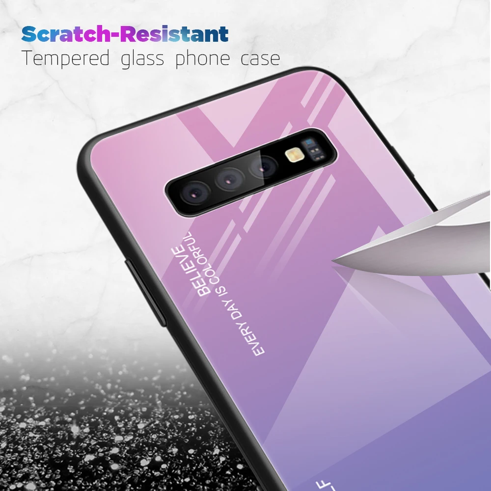 For Samsung Galaxy S10 Plus Case Hard Tempered Glass Fashion Gradient Protective Back Cover case For samsung s10e s10+ s10plus