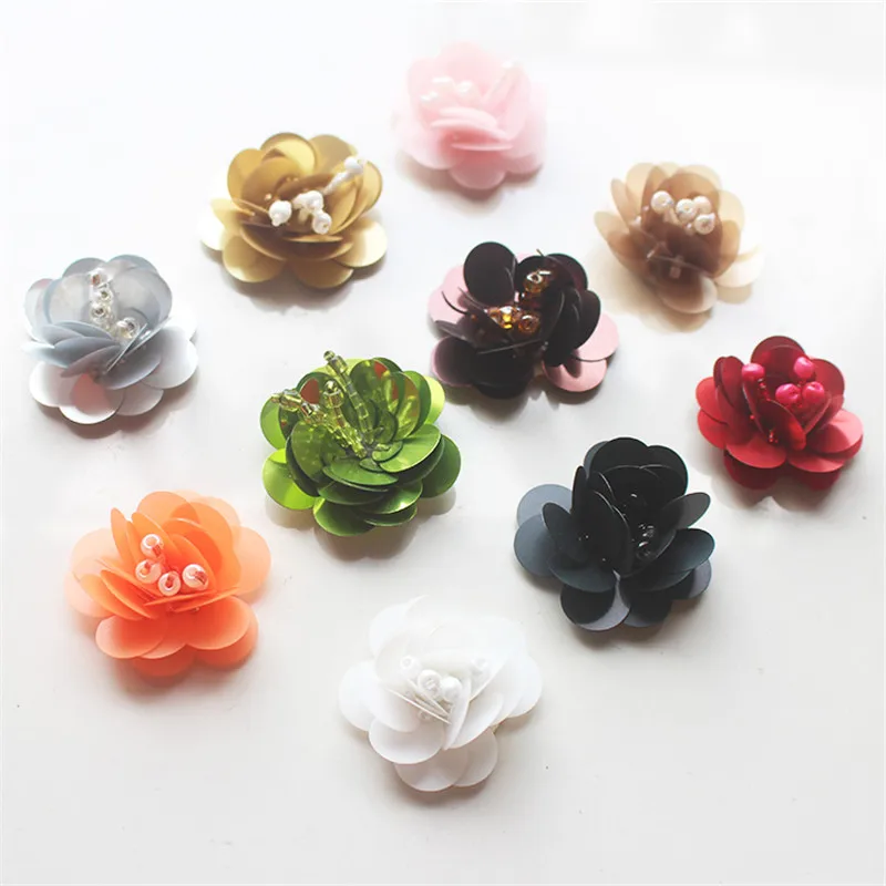 

4cm size sequins flowers rhinestones bead patches applique sew on beading applique clothes sweater bags patch DIY 10pcs/lot