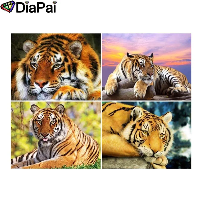 

DIAPAI 5D DIY Diamond Painting 100% Full Square/Round Drill "Animal tiger sunset" 3D Embroidery Cross Stitch Home Decor