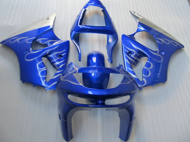 

Free customize plastic fairing kit for Kawasaki Ninja ZX6R 98 99 silver flames blue fairings set ZX6R 1998 1999 MP03