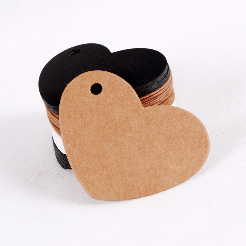 

100Pcs 6.5x5cm Blank Kraft Paper Card Hang Tags Heart Jewelry Display Packaging Crads Favor Marking Garment Prices Label Tags