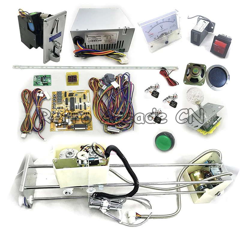 DIY arcade cabinet Toy Crane Machine kit with claw, motor, crane game PCB, coin acceptor, buttons, harness. joystick