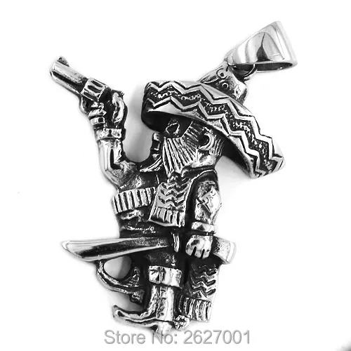 Denmark Bandidos Biker Pendant with Knife And Gun Stainless Steel Punk Motor Biker Skull Men Jewelry Wholesale SWP395