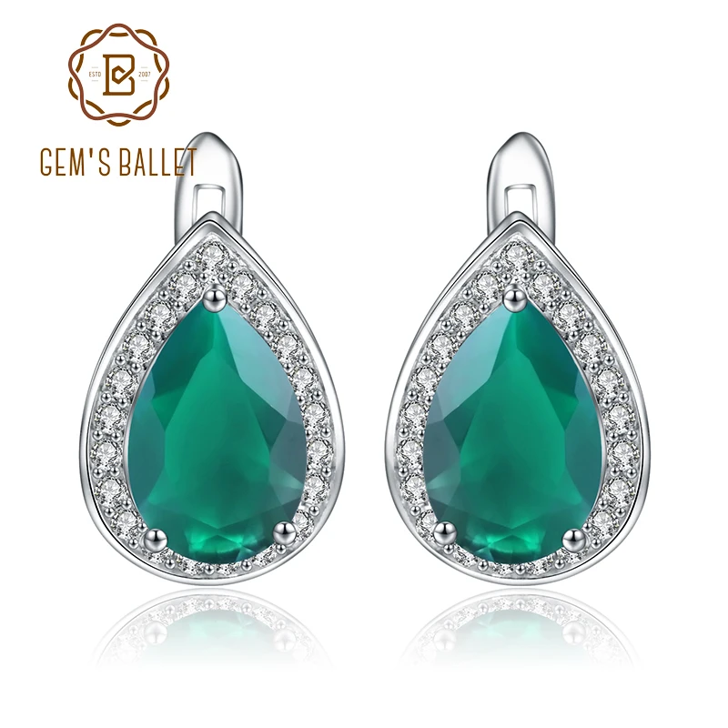 GEM'S BALLET Natural Green Agate Water Drop Gemstone Earrings 925 Sterling Silver Classic Stud Earrings for Women Fine Jewelry