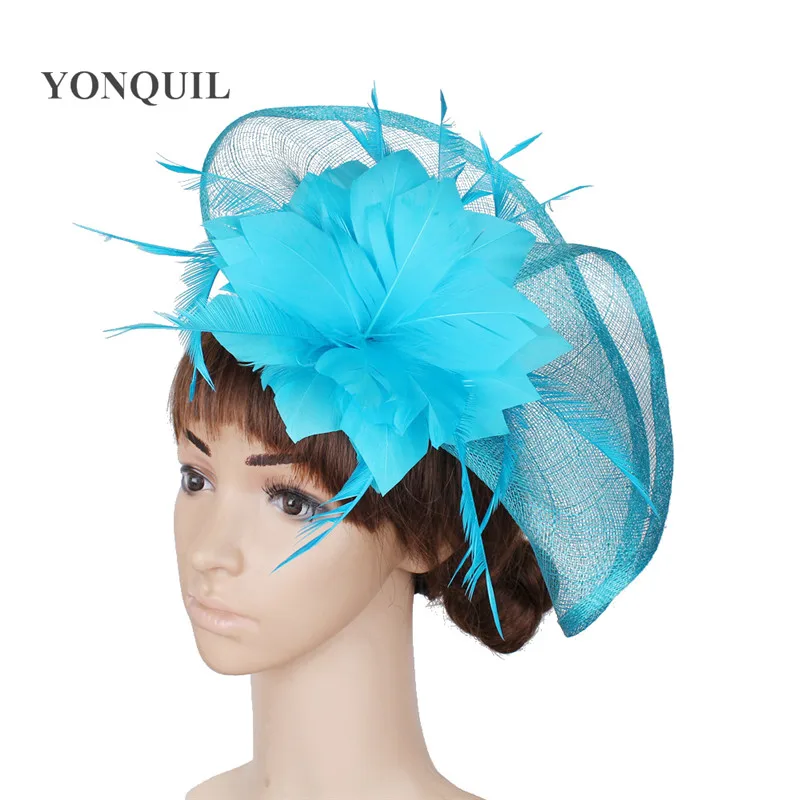 Feather Flower Fascinator Hats Big Sinamay Cover Face Hair Accessories For Wedding Bridal Headwear Cocktail Hat Fashion