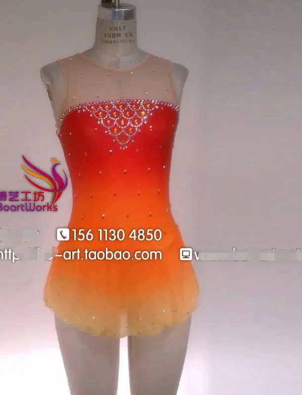

Orange red figure skating dresses for women competition skating dress girls custom ice figure skating clothing free shipping