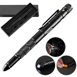 5-In-1 Portable Tactical Pen Flashlight Emergency Glass Breaker Waterproof Storage Case Outdoor Self Defense Rescue EDC Tool