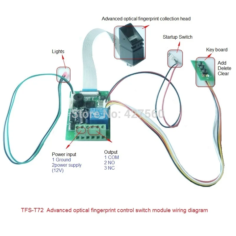 Biometric fingerprint control switch relay output  car ignition elevator device control door access control TFS-T72A