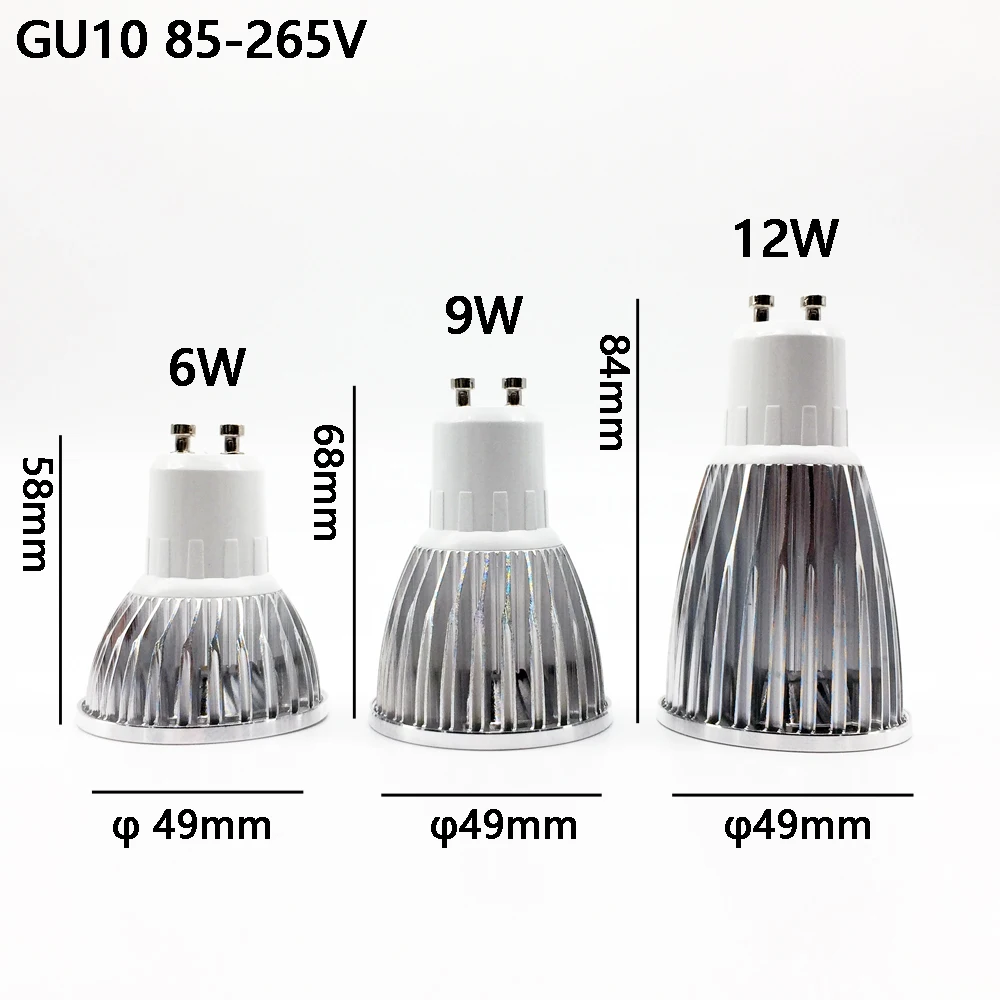 Super Bright GU 10 Bulbs Light Dimmable Led Warm/White 85-265V 6W 9W 12W GU10 COB LED lamp light GU 10 led Spotlight