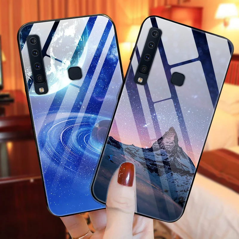 

For Samsung Galaxy A9 2018 Case Tempered Glass Planet Space Cover Glass Back Case for Samsung A9 2018 A920F A920 A9S Coque Shell