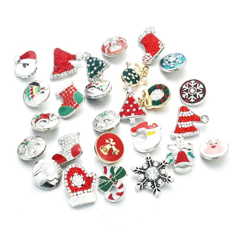 Wholesale Christmas 10pcs/lot Mixed 18mm snap button jewelry Metal Rhinestone button snaps fit snap button bracelet Jewelry 1044