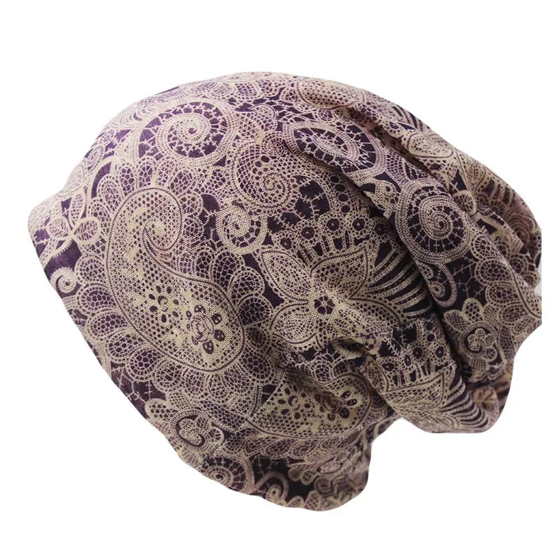 New Casual Adult Women Hat Polyester Floral Autumn Cap Scarf Ladies Fashion Beanies Design Skullies For Women\'s Hats