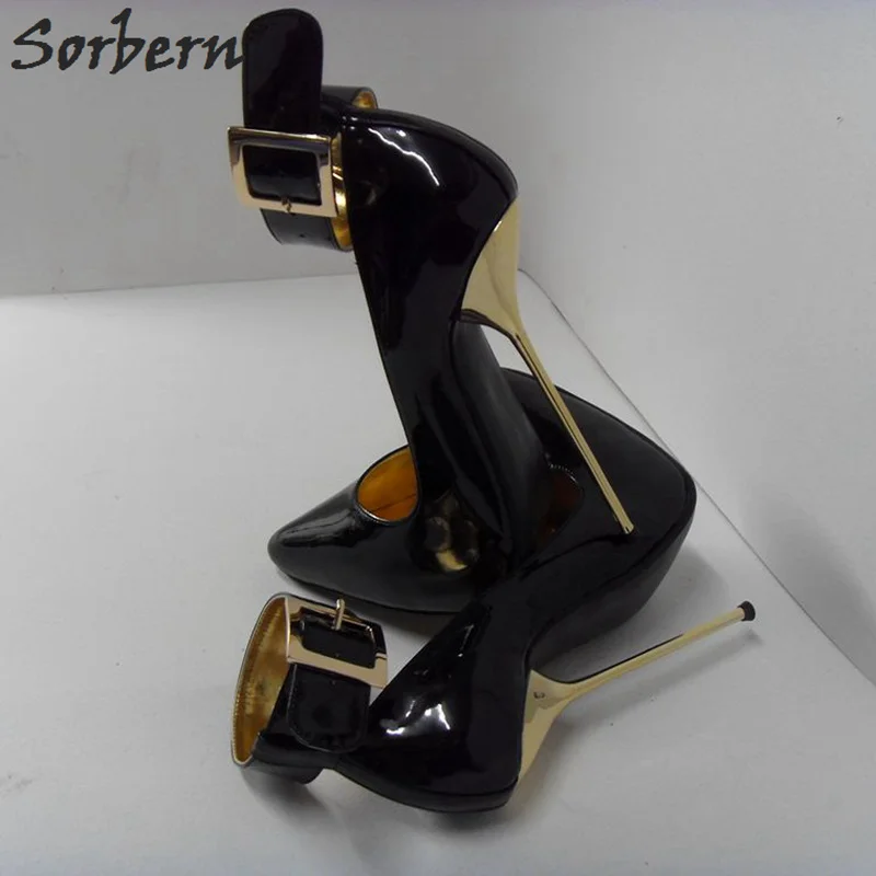 Sorbern Sexy 16Cm acciaio tacchi sottili donna dรฉcolletรฉ cinturini alla caviglia punta tonda tacchi a spillo 34-52 oro scarpe da donna tacchi da