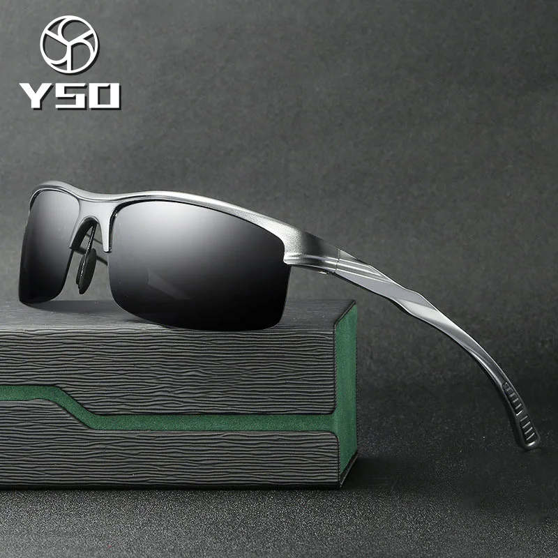 

YSO Sunglasses Men Polarized UV400 Aluminium Magnesium Frame Sun Glasses Driving Glasses Semi Rimless Accessories For Men 8213