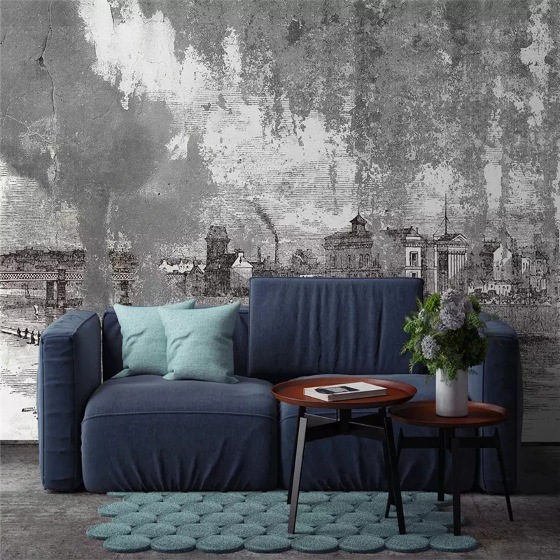 

Decorative wallpaper European-style dilapidated wall building wall paper