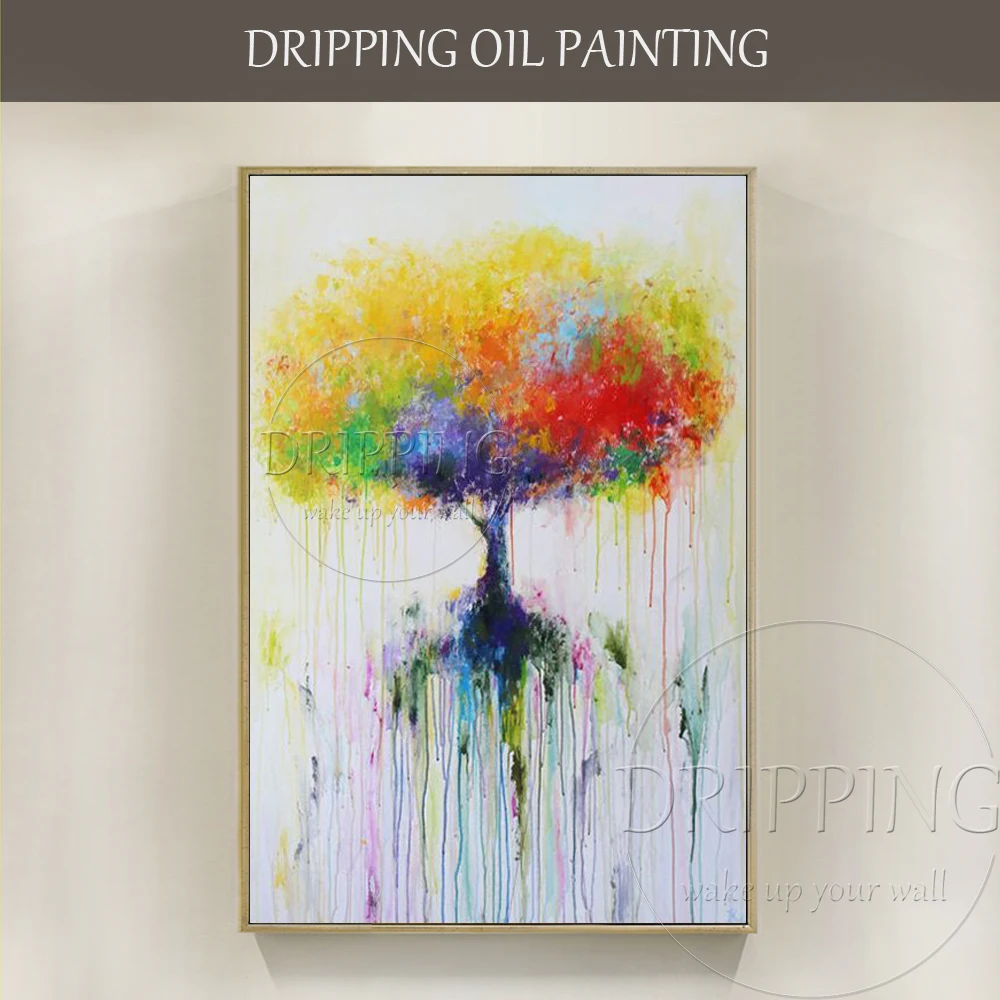 Fashion Design Skilled Painter Hand-painted High Quality Colorful Tree Oil Painting on Canvas Rich Colors Tree Oil Painting