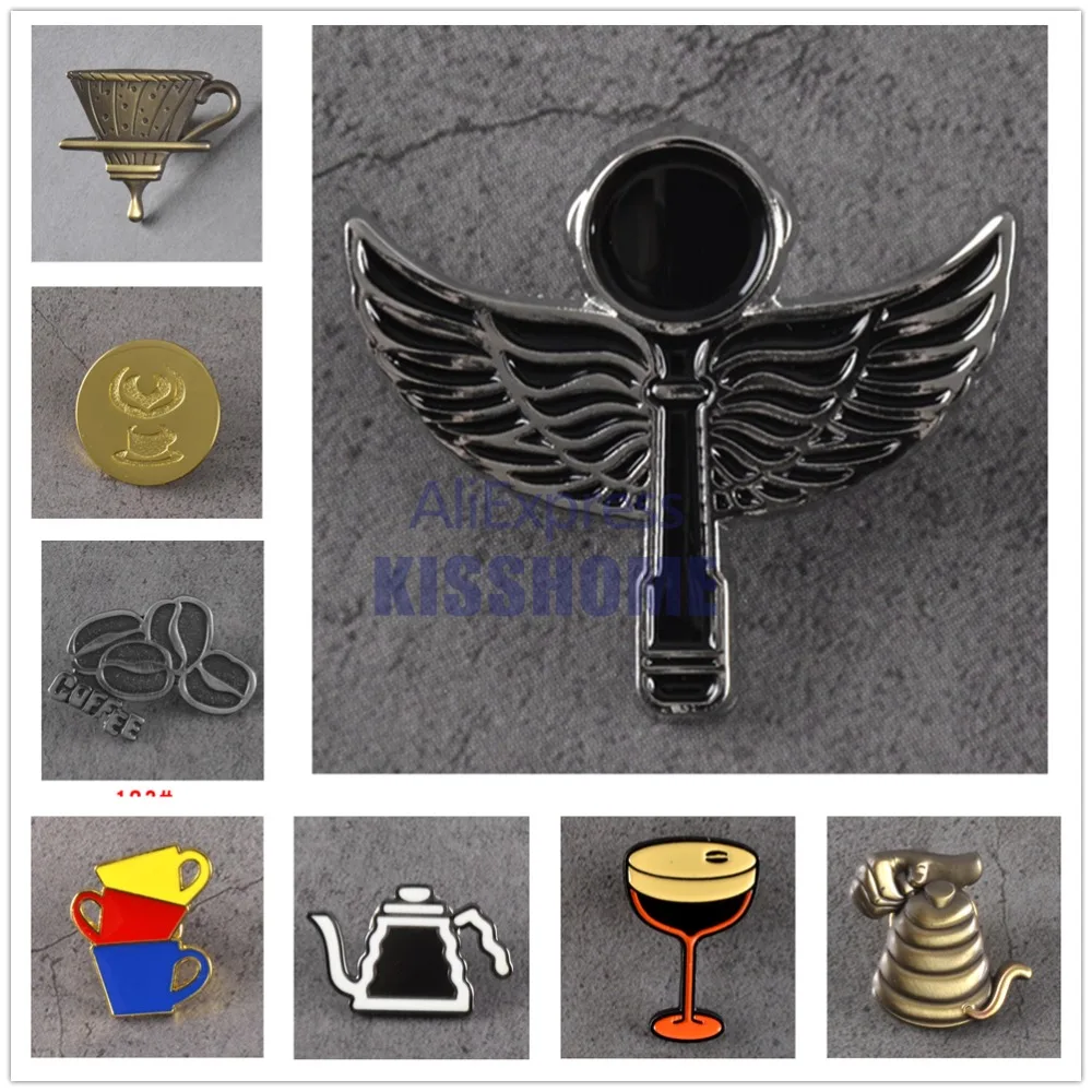 Espresso Maker  Delicate Coffee Brooch Zinc Alloy Coffee Pot Cup Pins Badges Brooches Unisex Jewelry Gift Coffee Accessories