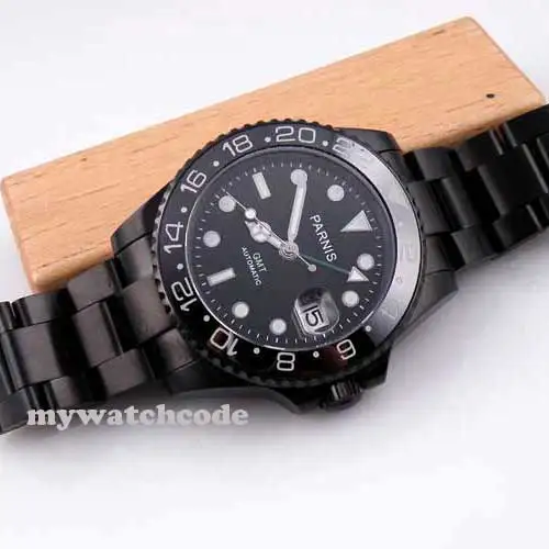 40mm parnis black dial PVD GMT sapphire glass automatic mens watch200