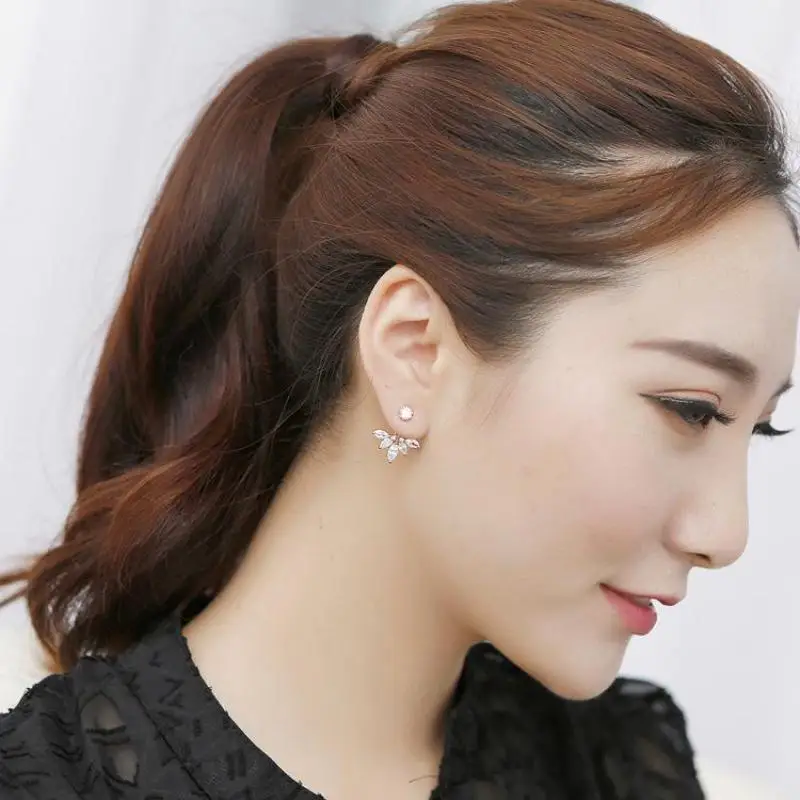 2016 By The Fashion Giant Crystal Earrings High Quality Silver Ear Jacket Leaf Ear  Earrings Wholesale Women Jewelry Retail