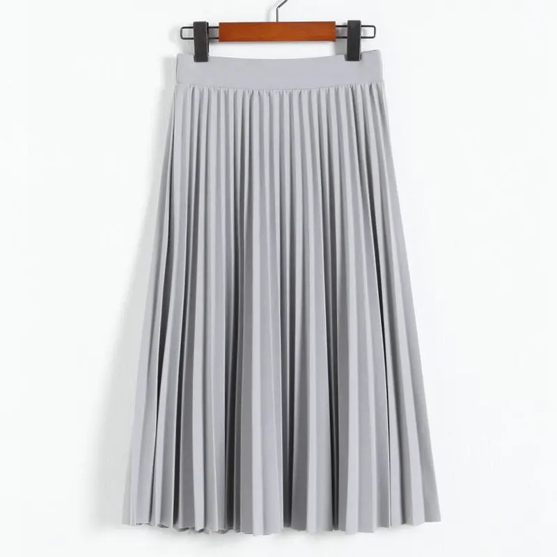 Women Fashion High Waist Pleated Solid Color Ankle Length Skirt All-match chiffon Clothing Lady Casual Stretchy Thicken Skirts