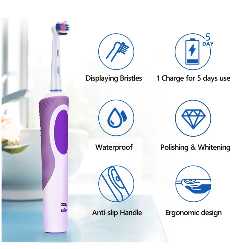 Oral B Vitality Electric Toothbrush 3D White with EB18 Brush Head Waterproof Inductive Charge Deep Clean Teeth Whitening