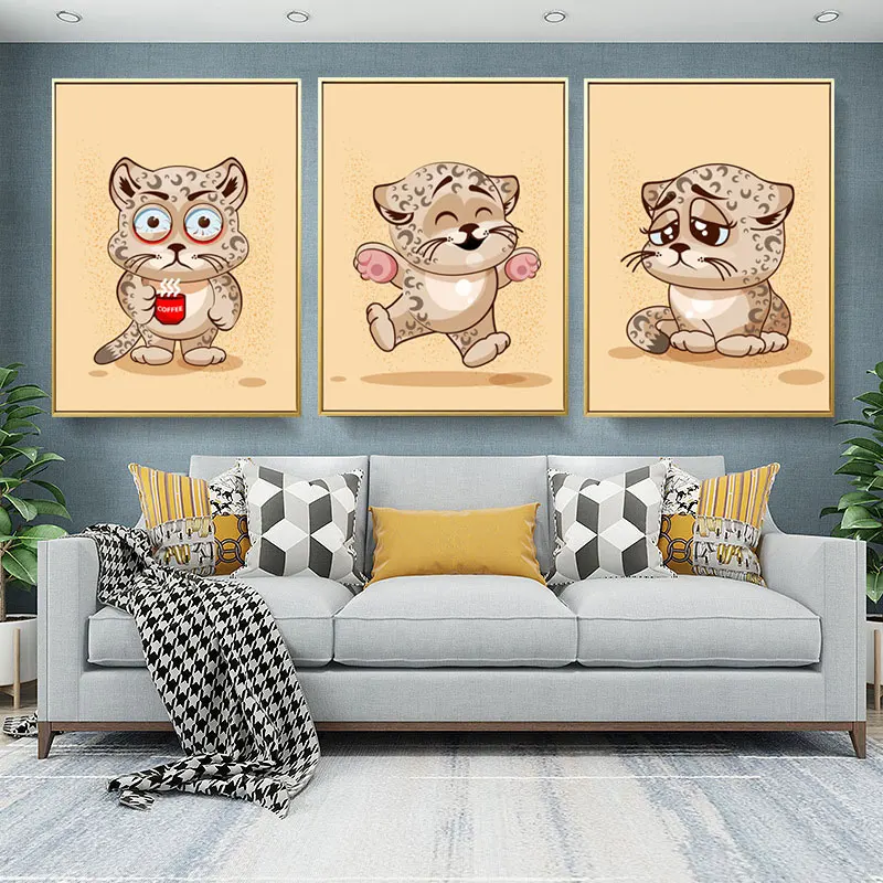 Cute Cat Owl Cartoon Woodland Animals kids Poster&Prints For Children Bedroom Canvas Painting Modern Wall Picture Home Decor