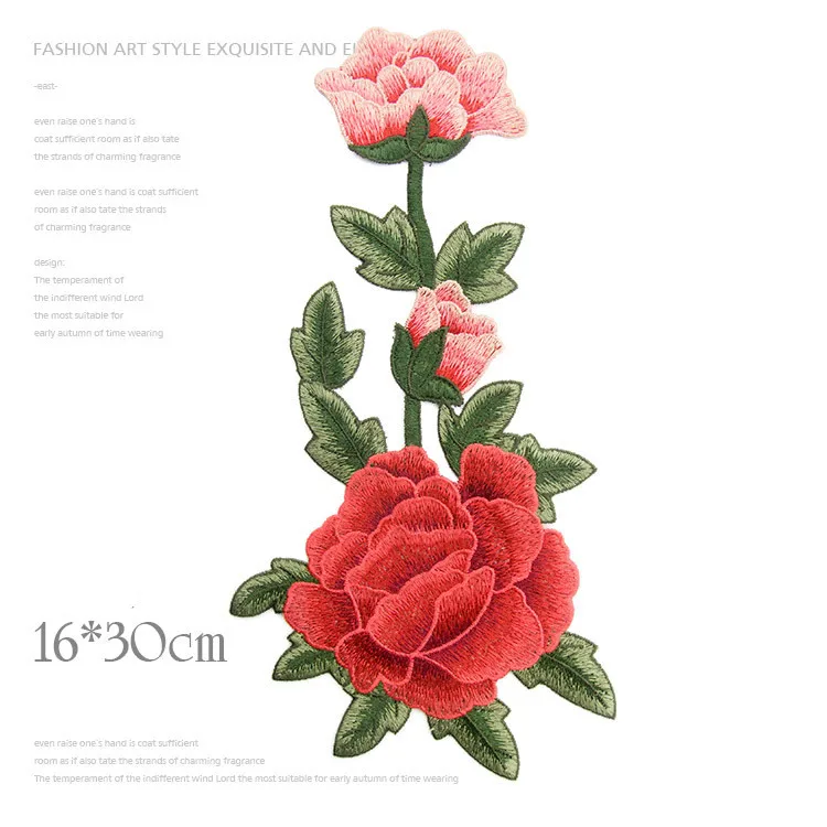 Flower Patch Applique Embroidery Peony Flower Clothes Applique Fabric Stickers Sewing Supplies Rose Patch Accessory