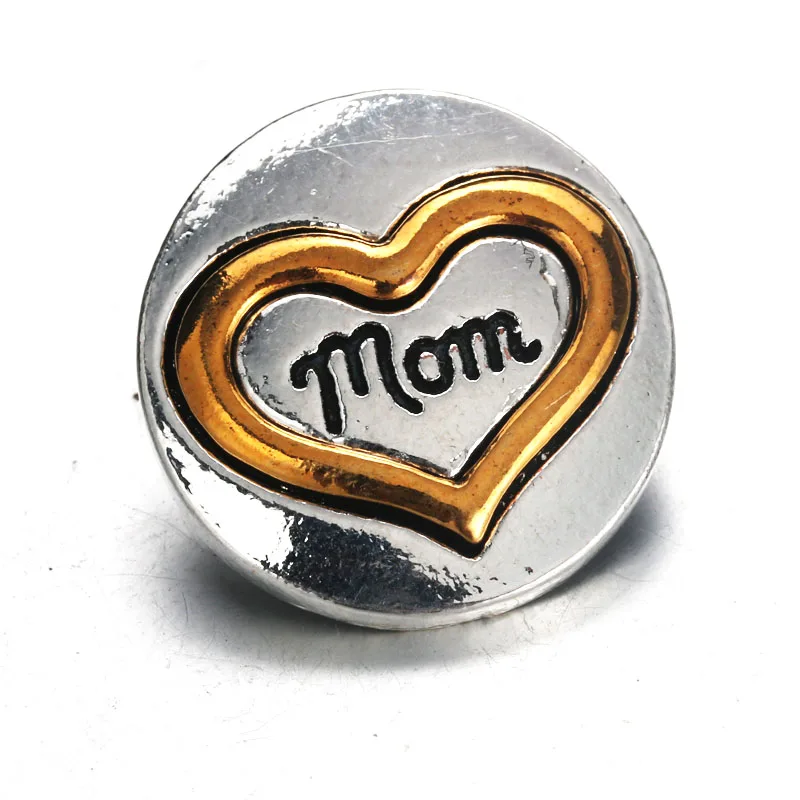 

10pcs/lot Round Mom Heart Snap Button Jewelry Gold Ginger Metal Snap Buttons fit Snap Bracelet Bangles 9423