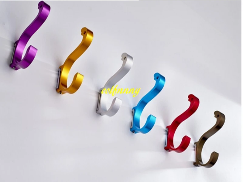 200pcs/lot Great Aluminum Finish Candy Color Clothes Hanger & Towel & Coat & Robe Hook Decorative Bathroom Hooks Wall Mounted