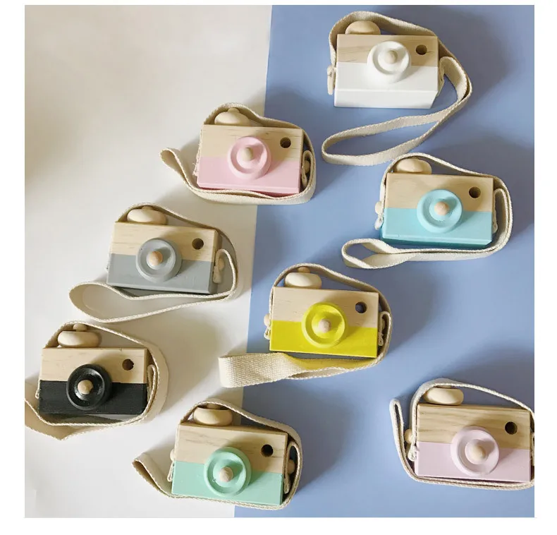 1PC Wooden Camera Cute Cartoon Baby Kid Creative Neck Camera Photography Prop Decoration Educational Children Wood Craft MA 005