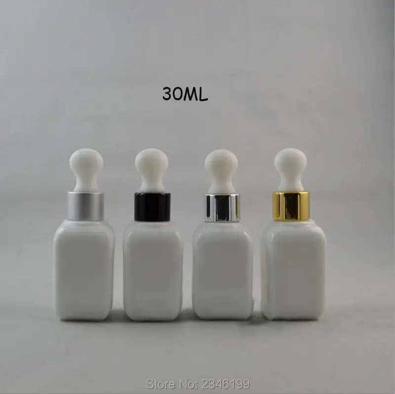 

30ML 20pcs/lot Elegant White Glass Essential Oil Bottle, DIY Empty Sqaure Shape Dropper Bottle,High-end Liquid Refillable Bottle