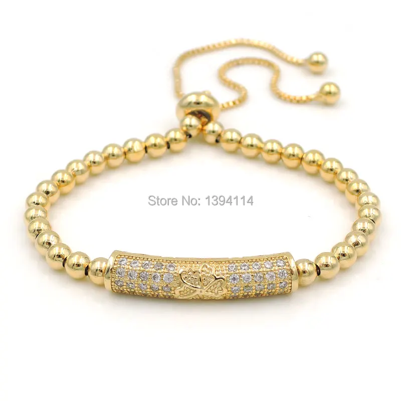 27x6mm Micro Pave Clear CZ Arc Tube Bead Of Sexfoil Relief Bracelet Gold Or Silver Plated