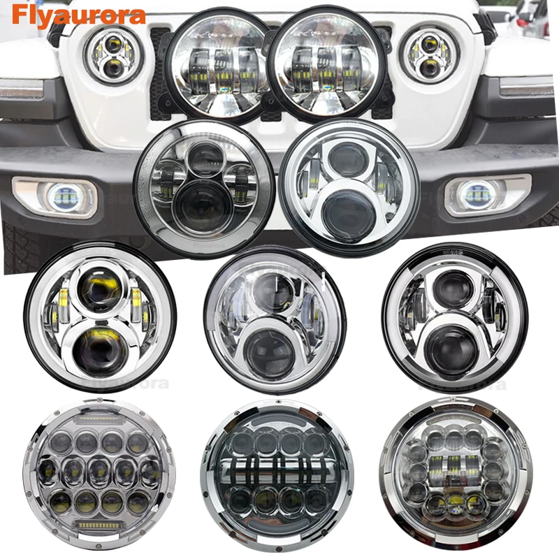 2X 7 Inch Round LED Headlights +2X4